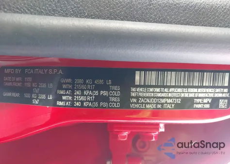 2021 Jeep Renegade Limited 4X4 z USA, uszkodzony, nr VIN ZACNJDD12MPM47312